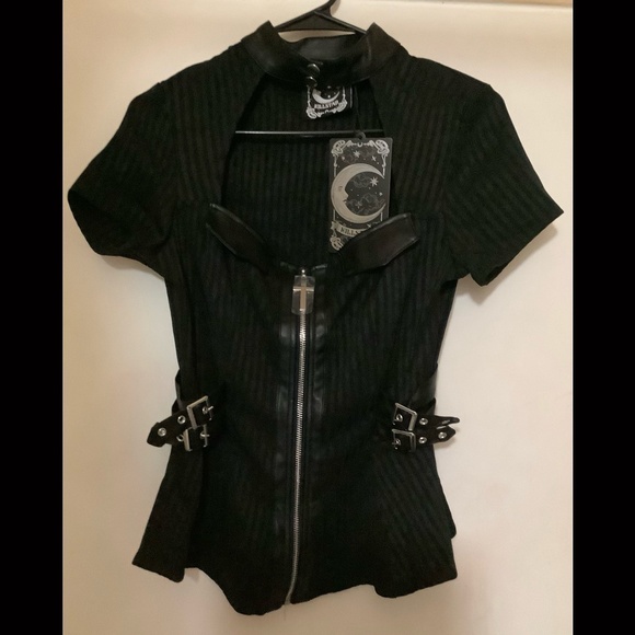 *SOLD* KILLSTAR DARK ENTERPRISE GOTHIC TOP PINSTRIPE SIZE L BRAND NEW - Picture 9 of 16